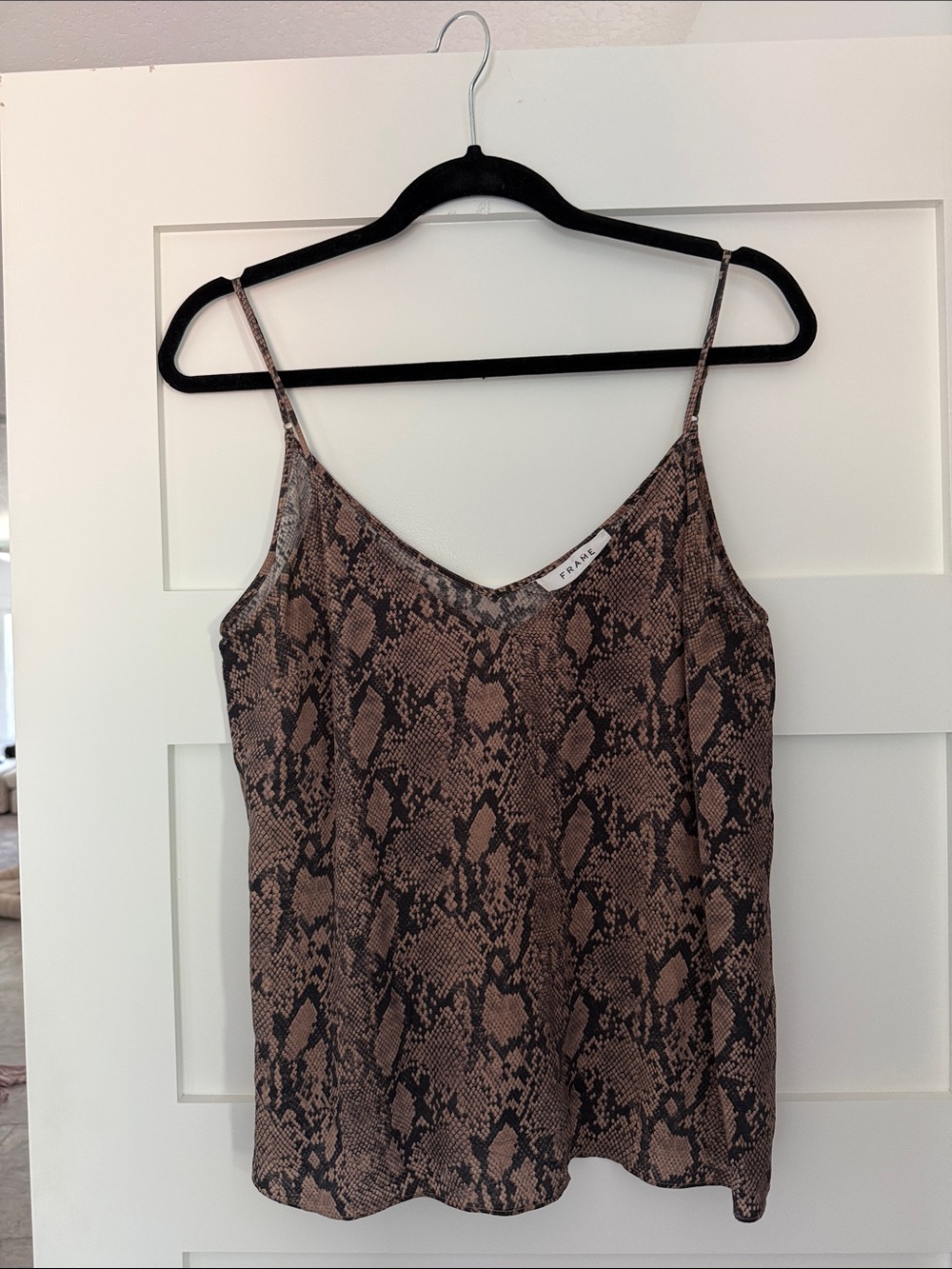 Frame Snake Print Silk Cami in Brown and Black